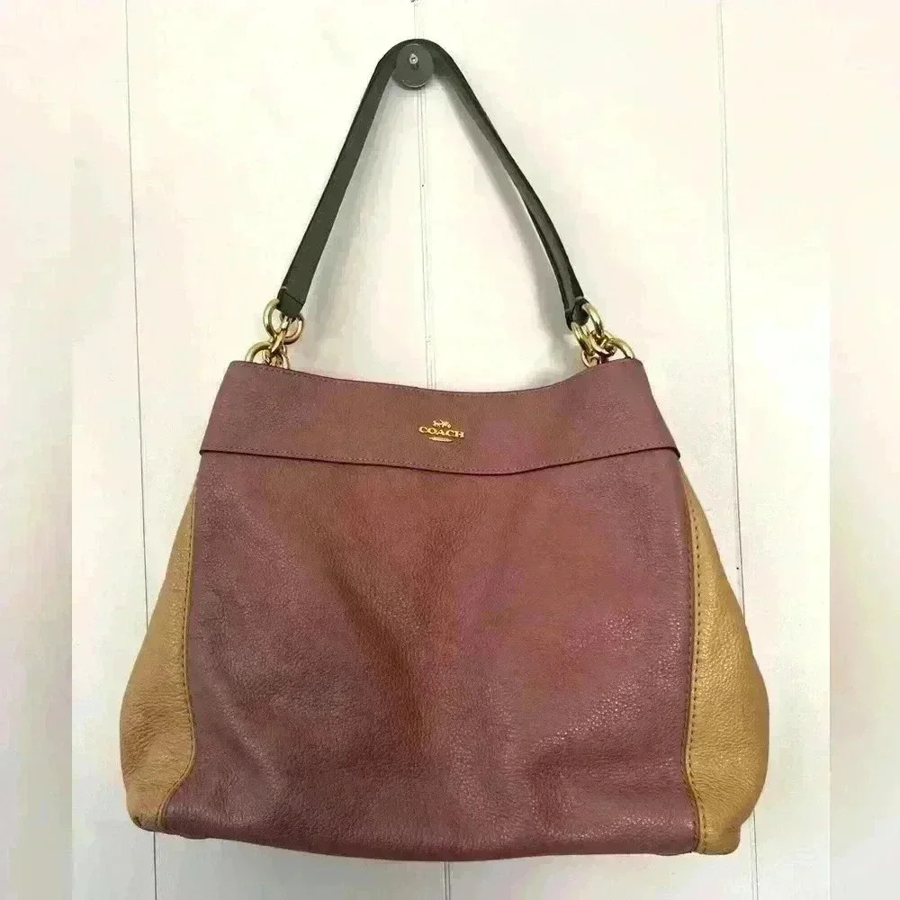 Coach Lexi F31992 Spacious Shoulder Purse 2018 Pink/Lavender, Tan & Gray EUC
